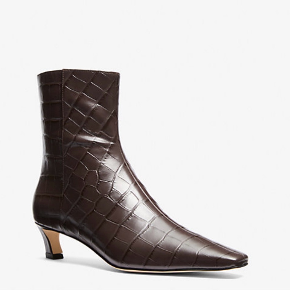 Michael Kors Cosmo Crocodile Embossed Leather Kitten Boot